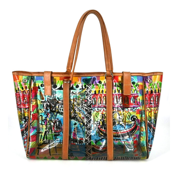 Prada Tote Bag Multicolor PVC Venezia Leather Strap - Picture 3 of 12